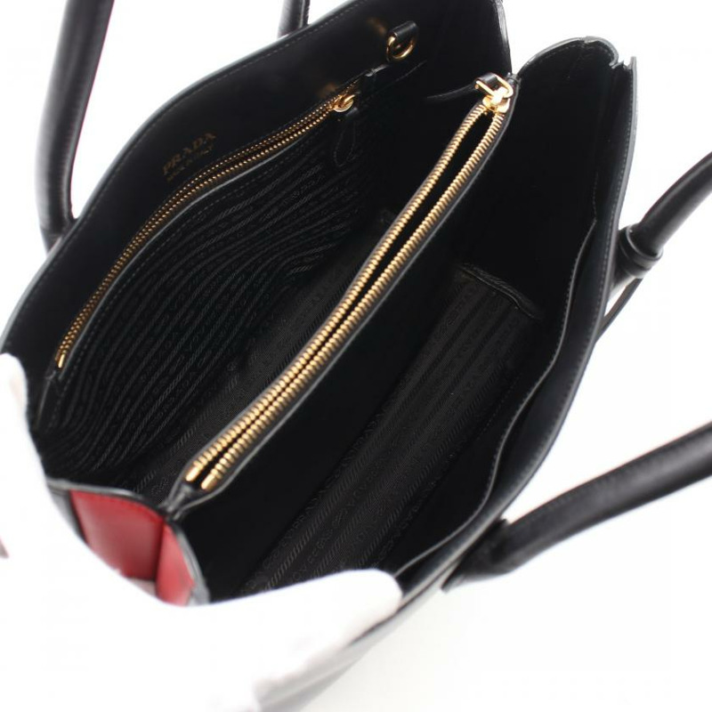 【日本直送】 中古PRADA[BC]SAFFIANO CUIR C Bibliotheque手包 十字紋皮革 皮革 黑色 紅色 兩用款-2