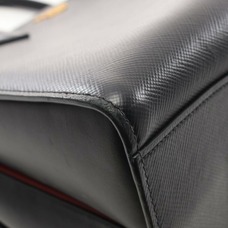 【日本直送】 中古PRADA[BC]SAFFIANO CUIR C Bibliotheque手包 十字紋皮革 皮革 黑色 紅色 兩用款-6