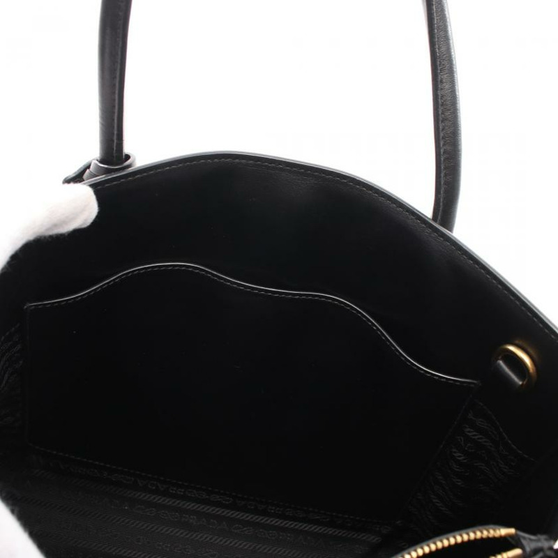 【日本直送】 中古PRADA[BC]SAFFIANO CUIR C Bibliotheque手包 十字紋皮革 皮革 黑色 紅色 兩用款-8