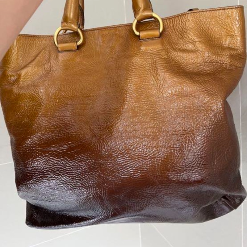 清倉促銷！Prada亮皮漸層咖啡色手提肩背包-2