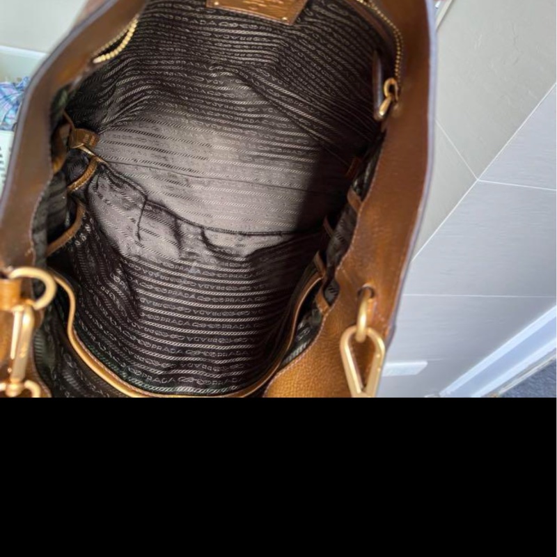 清倉促銷！Prada亮皮漸層咖啡色手提肩背包-4