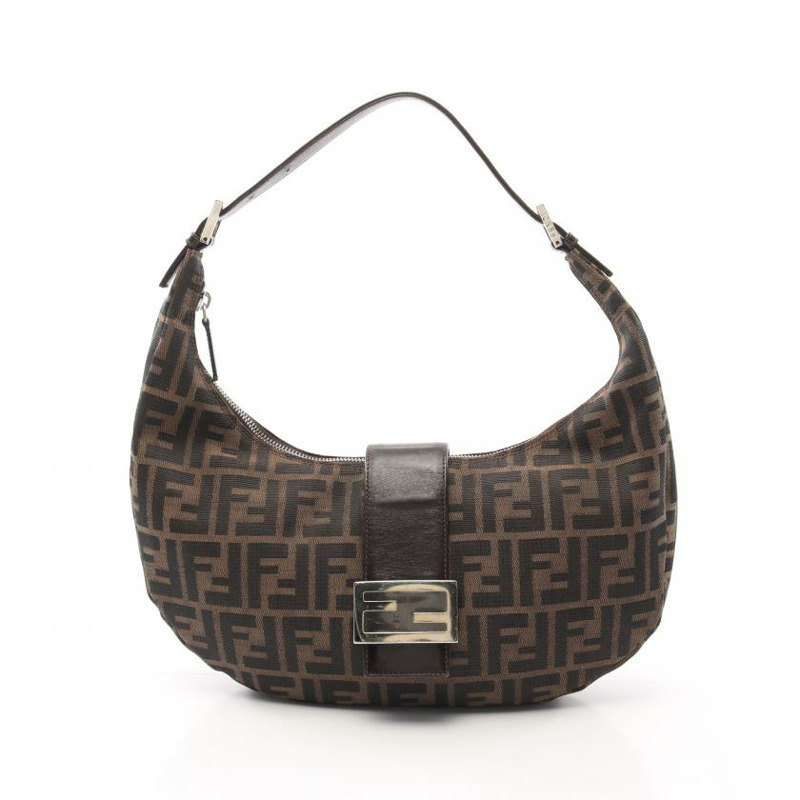 【日本直送】 中古FENDI[BC]ZUCCA 帆佈單肩包 真皮 棕色 深棕色-0