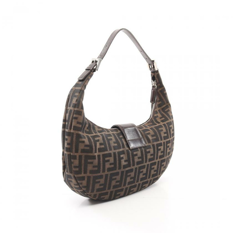 【日本直送】 中古FENDI[BC]ZUCCA 帆佈單肩包 真皮 棕色 深棕色-1