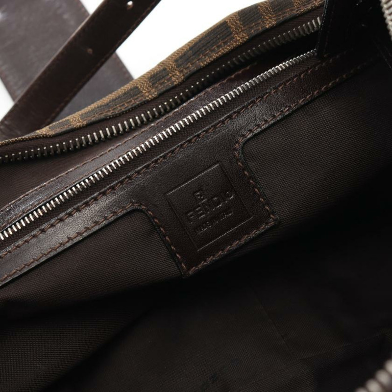 【日本直送】 中古FENDI[BC]ZUCCA 帆佈單肩包 真皮 棕色 深棕色-3