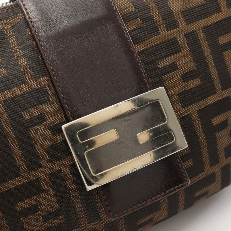 【日本直送】 中古FENDI[BC]ZUCCA 帆佈單肩包 真皮 棕色 深棕色-4