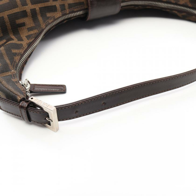 【日本直送】 中古FENDI[BC]ZUCCA 帆佈單肩包 真皮 棕色 深棕色-5