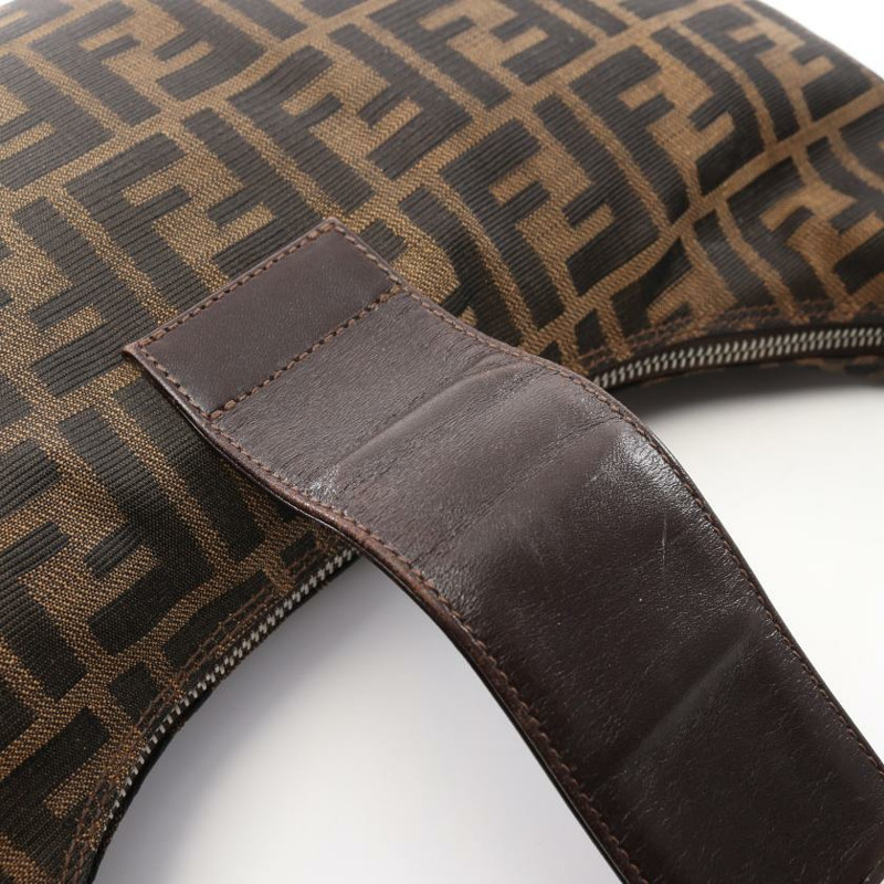 【日本直送】 中古FENDI[BC]ZUCCA 帆佈單肩包 真皮 棕色 深棕色-6