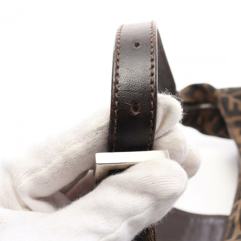 【日本直送】 中古FENDI[BC]ZUCCA 帆佈單肩包 真皮 棕色 深棕色-7