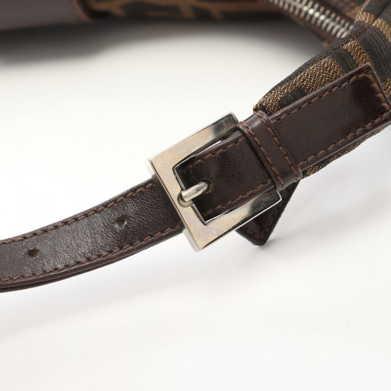 【日本直送】 中古FENDI[BC]ZUCCA 帆佈單肩包 真皮 棕色 深棕色-9