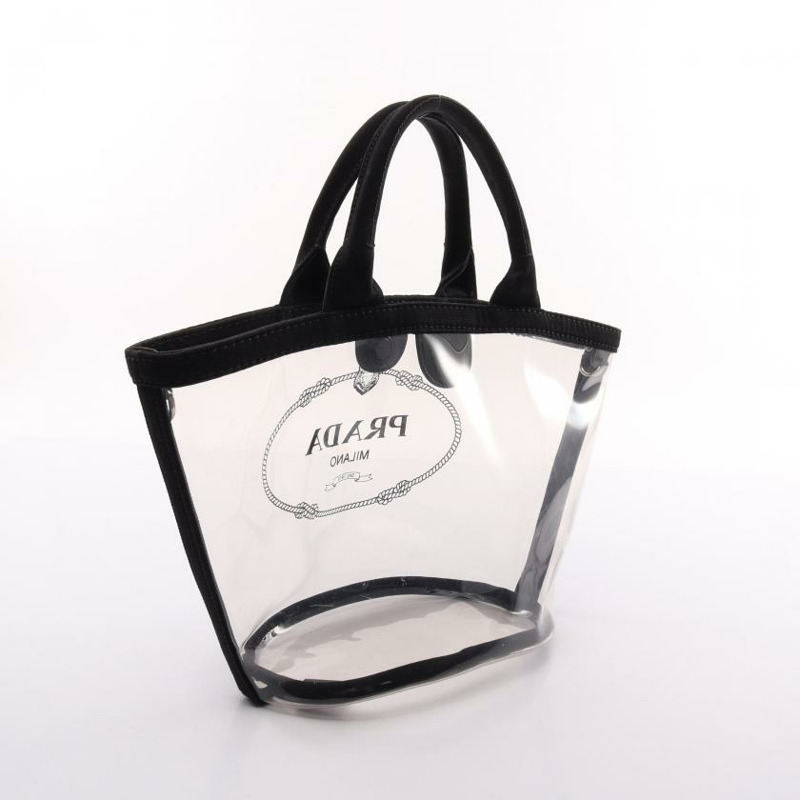 【日本直送】 中古PRADA[BC]PLEX+CANAPA 手包 托特包 乙烯基塑料 帆布 透明 黑色 兩用款-1