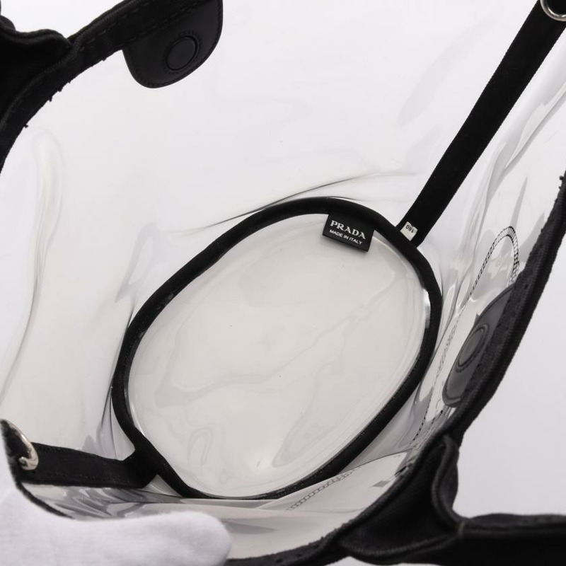 【日本直送】 中古PRADA[BC]PLEX+CANAPA 手包 托特包 乙烯基塑料 帆布 透明 黑色 兩用款-2