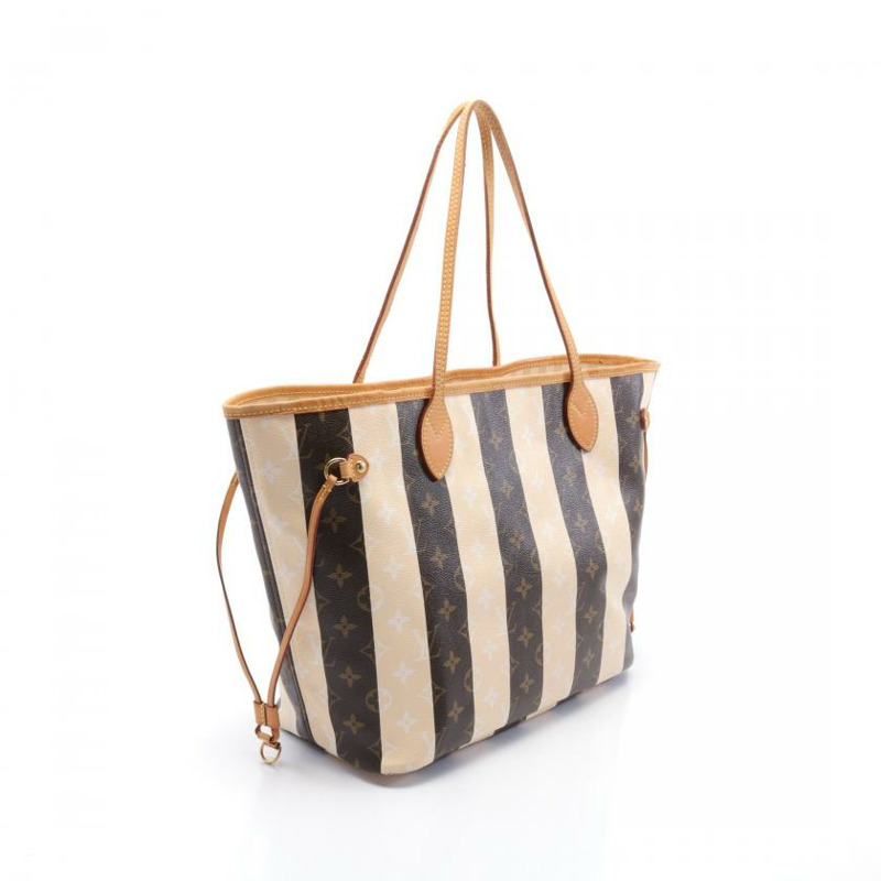 【日本直送】 中古LOUIS VUITTON[BC]老花Rayures Neverfull MM  肩包 托特包 PVC 皮 棕色 淺米色-1