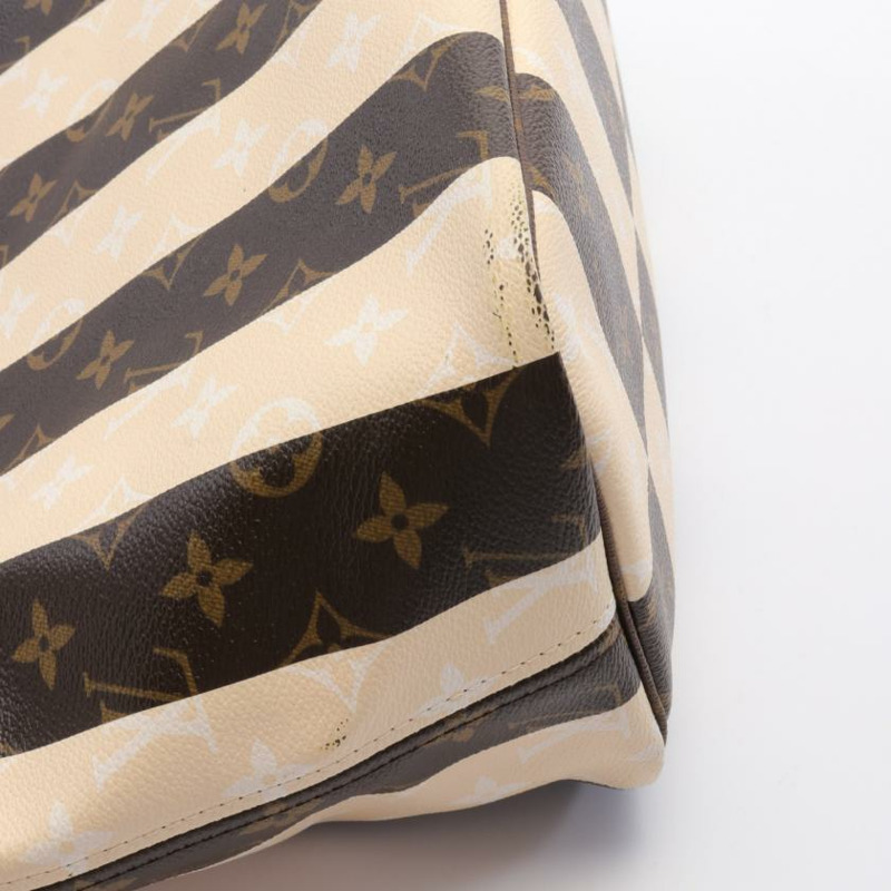 【日本直送】 中古LOUIS VUITTON[BC]老花Rayures Neverfull MM  肩包 托特包 PVC 皮 棕色 淺米色-6