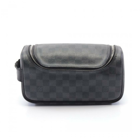 【日本直送】 中古LOUIS VUITTON[BC]Toilet Pouch 墨黑色棋盤格 手包 PVC 皮 黑色