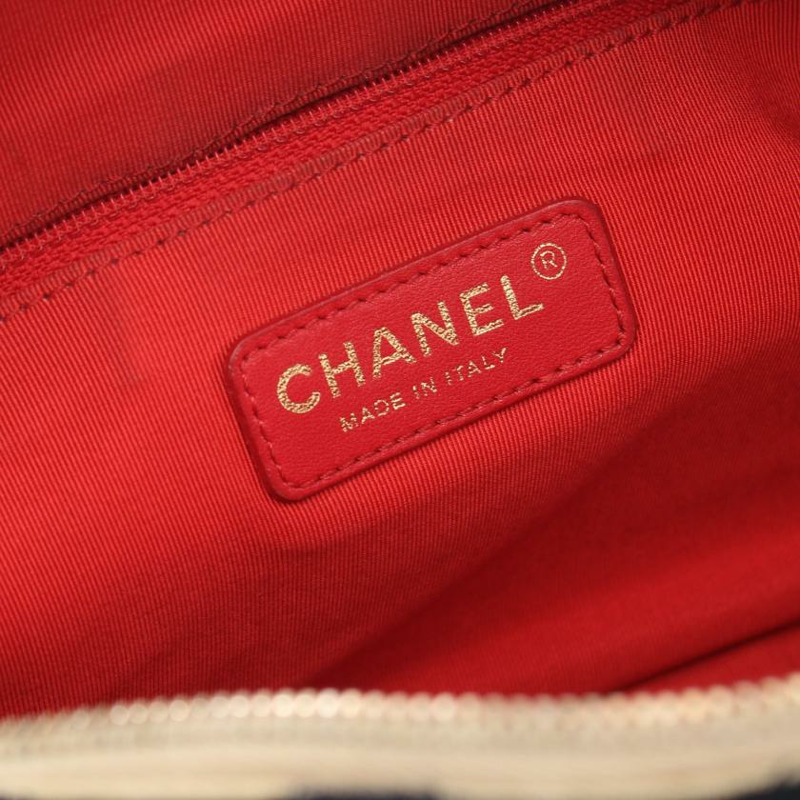 【日本直送】 中古CHANEL[BC]Chanel Coco Sailor  鏈條肩包 針織 真皮 海軍藍 米白色 紅色 金色五金-3