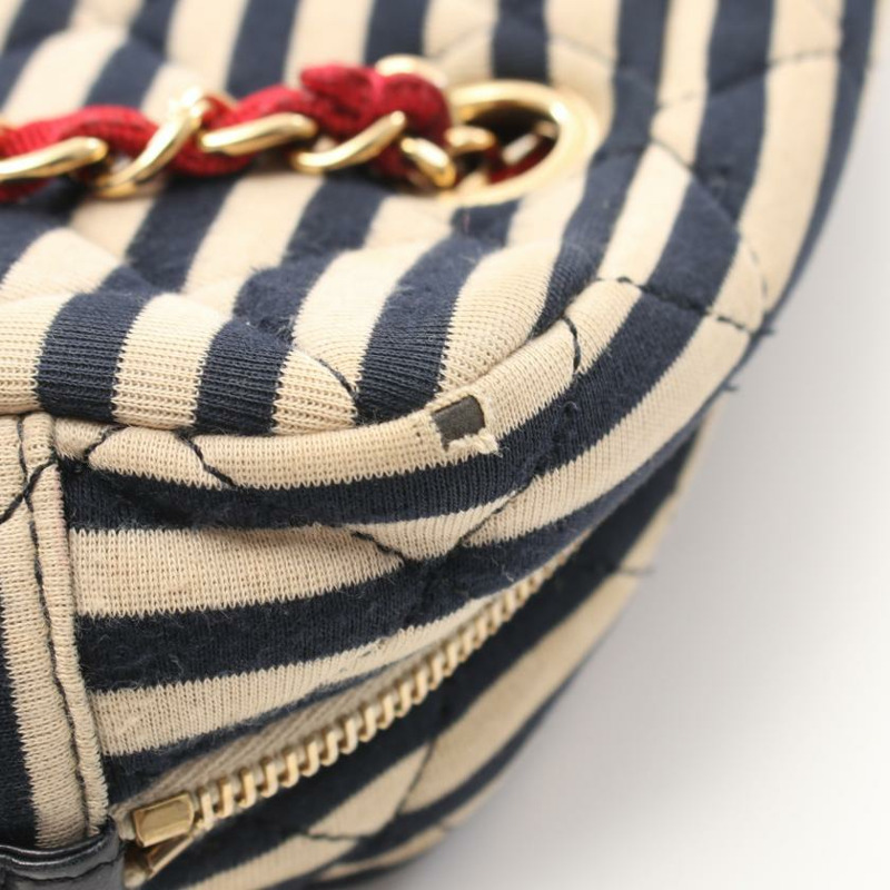 【日本直送】 中古CHANEL[BC]Chanel Coco Sailor  鏈條肩包 針織 真皮 海軍藍 米白色 紅色 金色五金-4