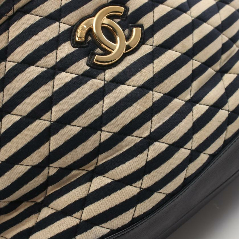 【日本直送】 中古CHANEL[BC]Chanel Coco Sailor  鏈條肩包 針織 真皮 海軍藍 米白色 紅色 金色五金-8
