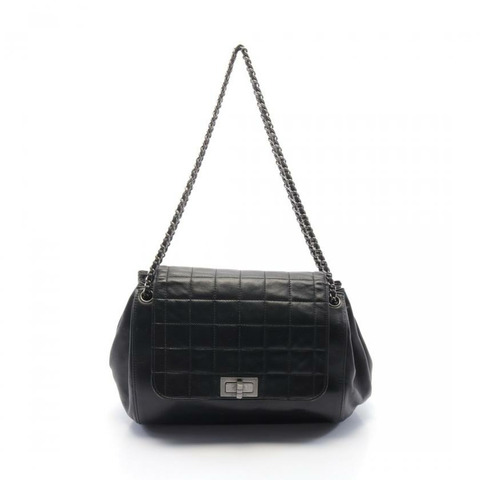 【日本直送】 中古CHANEL[BC]2.55 Chocolate Bar 鏈條肩包 小羊皮 黑色 銀色五金