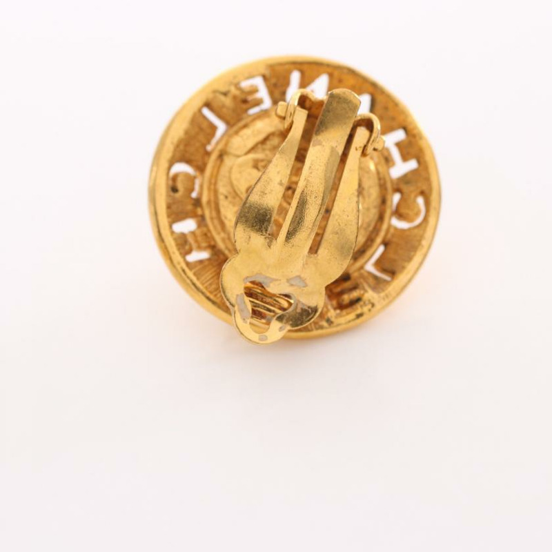 【日本直送】 中古CHANEL[BC]耳環 鍍金 人造珍珠 金色 米白色 Logo vintage-6