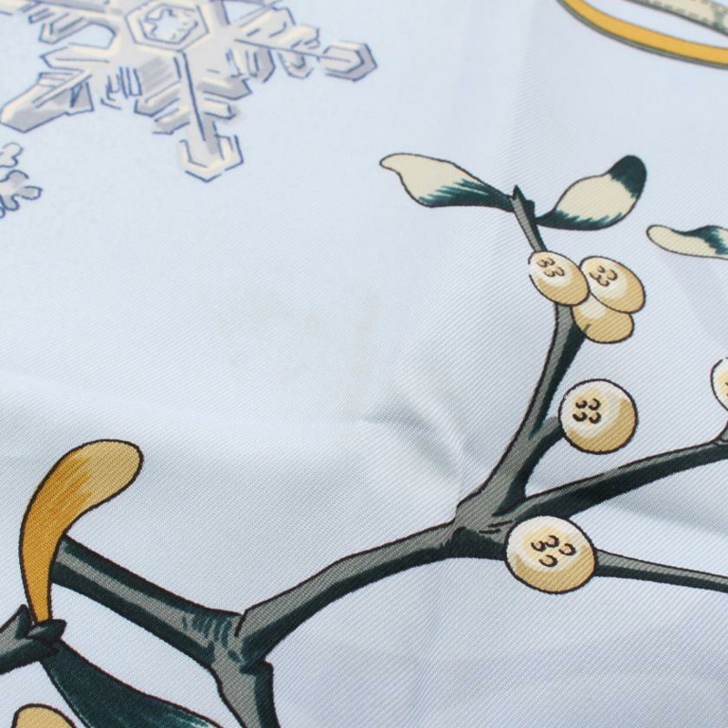 【日本直送】 中古HERMES[BC]方巾90 「Neige d'Antan」 絲巾 絲 淺藍色 多彩色-8