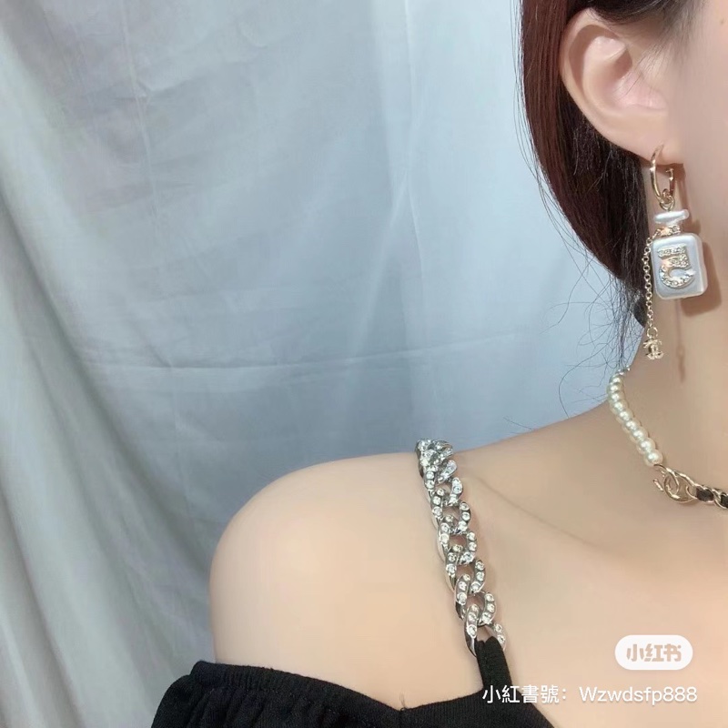 「全新」Chanel  香奈兒 5號香水瓶水鑽垂吊式  耳針耳環-4