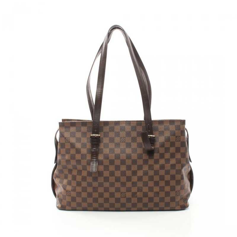 【日本直送】 中古LOUIS VUITTON[BC]Chelsea 烏黑色棋盤格 肩包 托特包 PVC 真皮 棕色-0