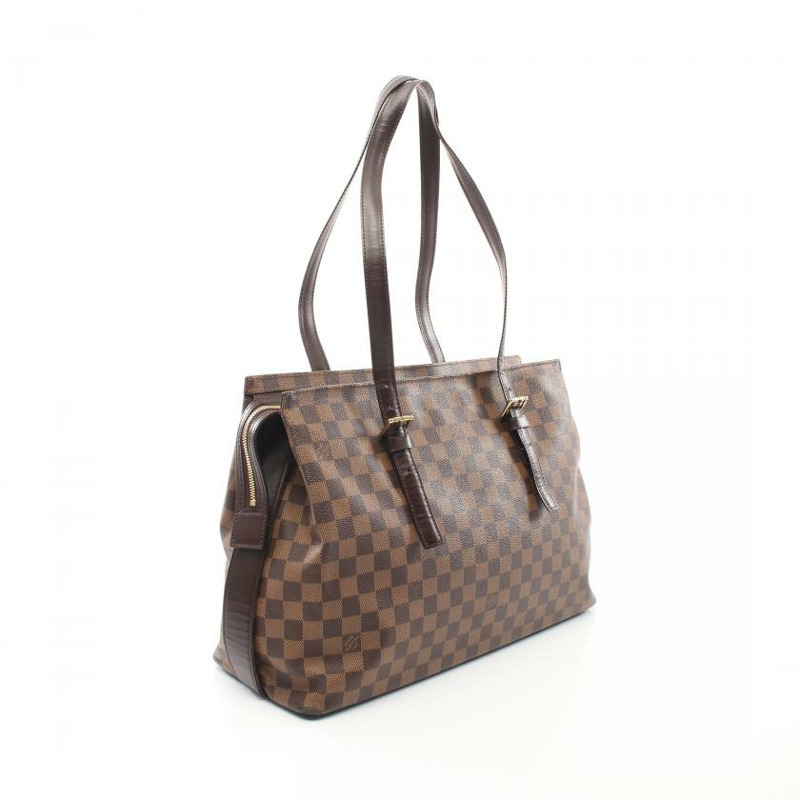 【日本直送】 中古LOUIS VUITTON[BC]Chelsea 烏黑色棋盤格 肩包 托特包 PVC 真皮 棕色-1