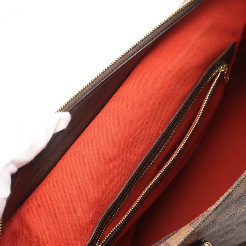 【日本直送】 中古LOUIS VUITTON[BC]Chelsea 烏黑色棋盤格 肩包 托特包 PVC 真皮 棕色-5