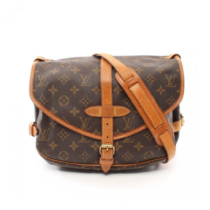 【日本直送】 中古LOUIS VUITTON[BC]Saumur30  老花肩包 PVC 真皮 棕色-0