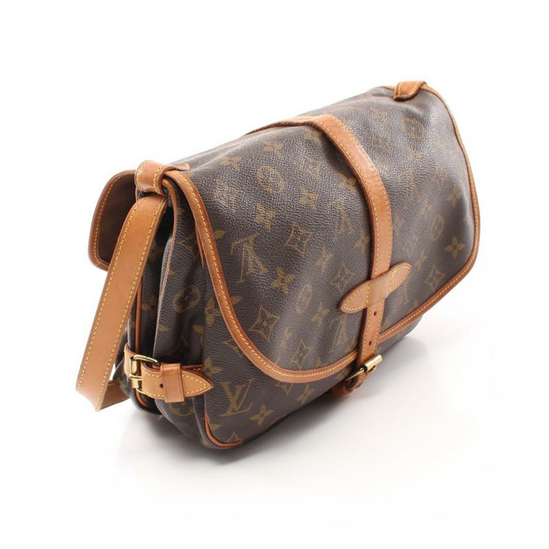 【日本直送】 中古LOUIS VUITTON[BC]Saumur30  老花肩包 PVC 真皮 棕色-1