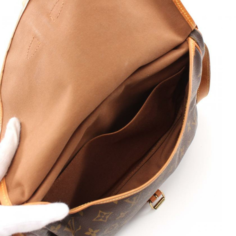 【日本直送】 中古LOUIS VUITTON[BC]Saumur30  老花肩包 PVC 真皮 棕色-3