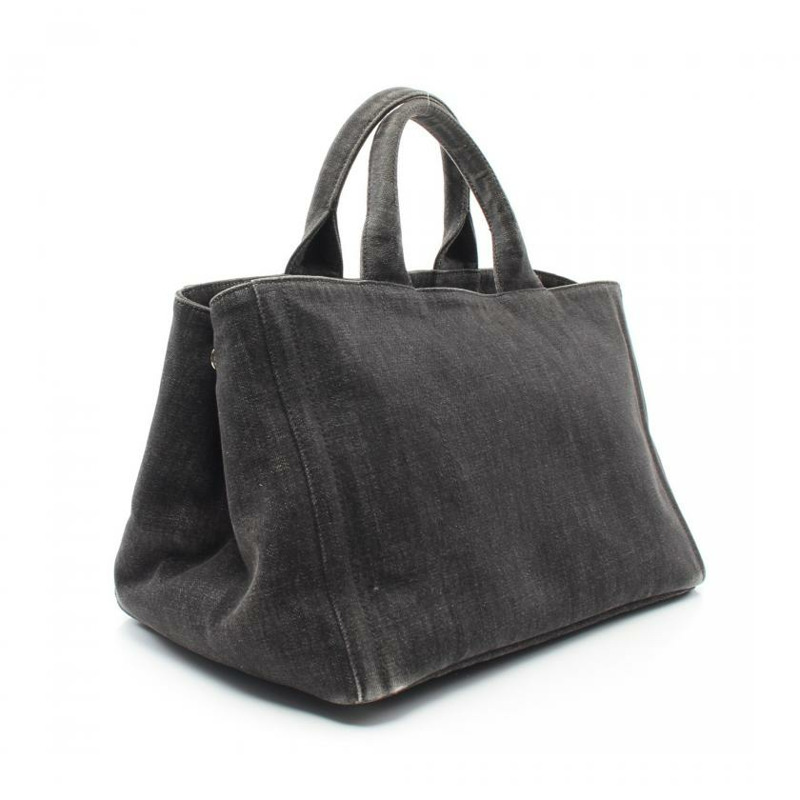 【日本直送】 中古PRADA[BC]CANAPA 卡納帕 手包 托特包 牛仔布 深灰色 寶石 兩用款-1