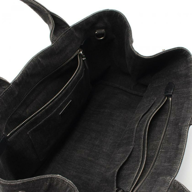 【日本直送】 中古PRADA[BC]CANAPA 卡納帕 手包 托特包 牛仔布 深灰色 寶石 兩用款-2