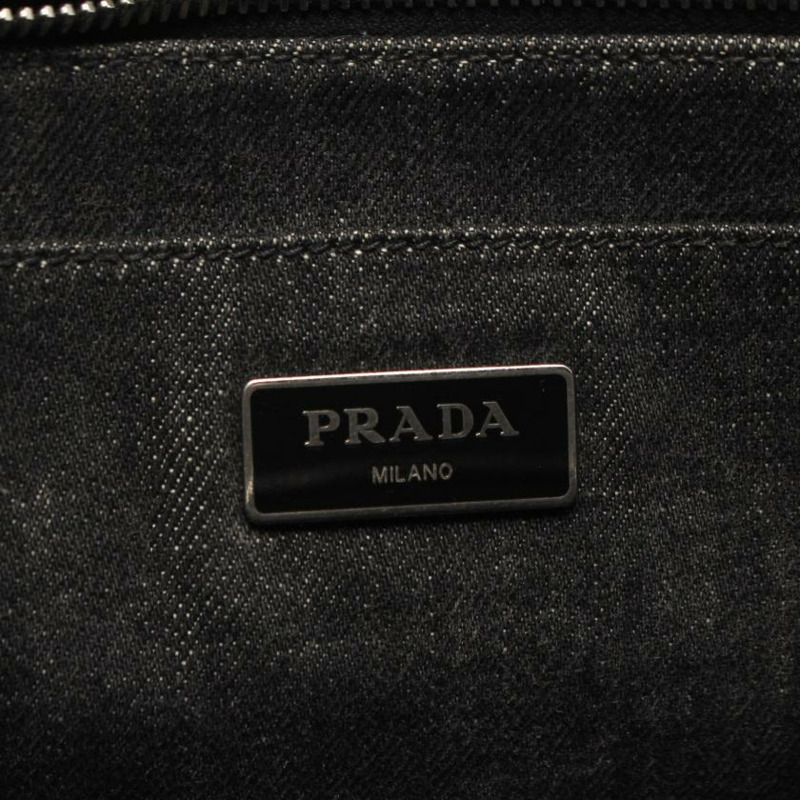 【日本直送】 中古PRADA[BC]CANAPA 卡納帕 手包 托特包 牛仔布 深灰色 寶石 兩用款-3