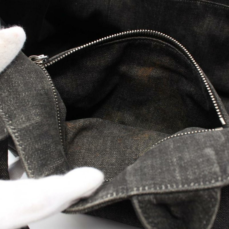 【日本直送】 中古PRADA[BC]CANAPA 卡納帕 手包 托特包 牛仔布 深灰色 寶石 兩用款-4