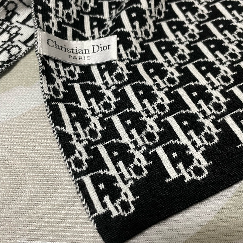 Christian Dior 經典黑白logo雙面100%羊毛圍巾披肩-9