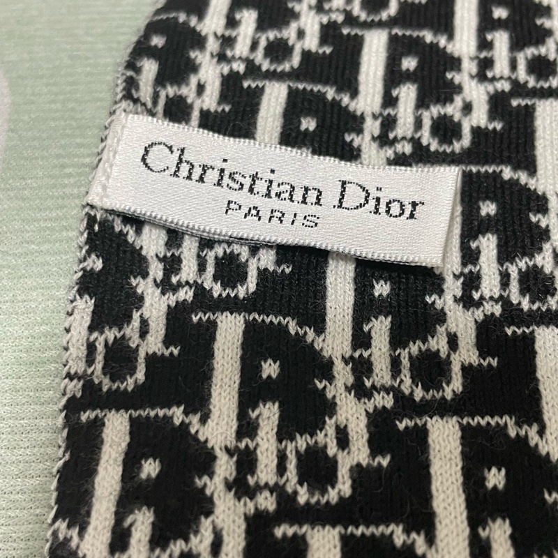 Christian Dior 經典黑白logo雙面100%羊毛圍巾披肩-13
