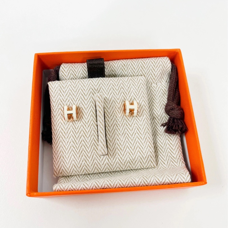 愛馬仕 mini pop h耳環白色x 玫瑰金色🌹-9