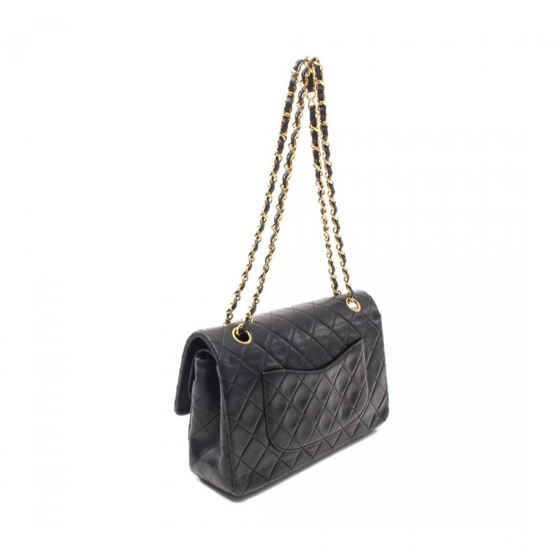 【日本直送】 中古CHANEL[BC]CF 菱格紋 雙翻蓋 雙鏈條肩包 小羊皮 黑色 金色五金 vintage-1