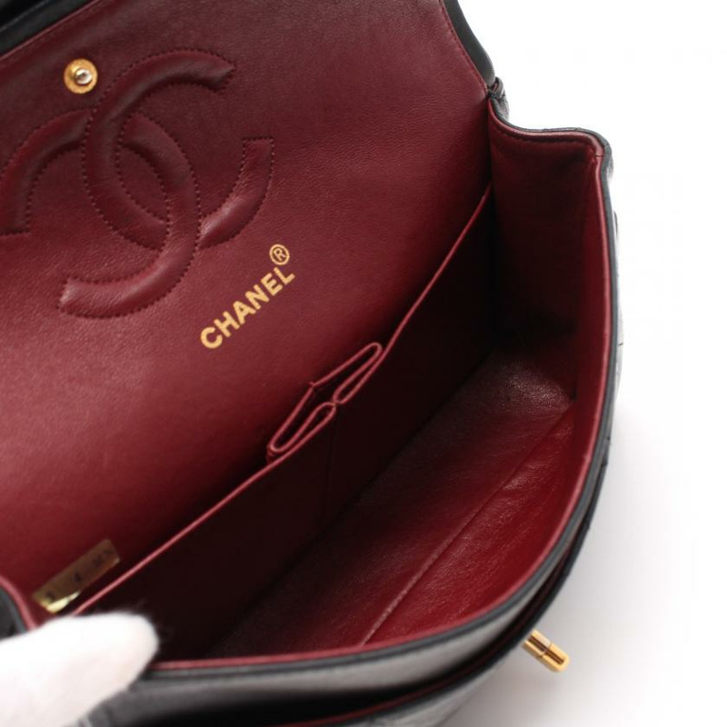 【日本直送】 中古CHANEL[BC]CF 菱格紋 雙翻蓋 雙鏈條肩包 小羊皮 黑色 金色五金 vintage-2