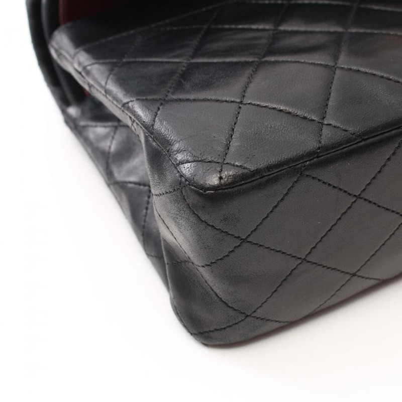 【日本直送】 中古CHANEL[BC]CF 菱格紋 雙翻蓋 雙鏈條肩包 小羊皮 黑色 金色五金 vintage-4