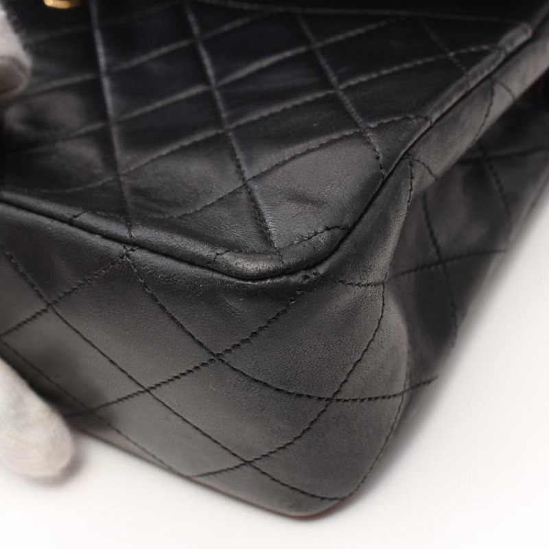 【日本直送】 中古CHANEL[BC]CF 菱格紋 雙翻蓋 雙鏈條肩包 小羊皮 黑色 金色五金 vintage-5