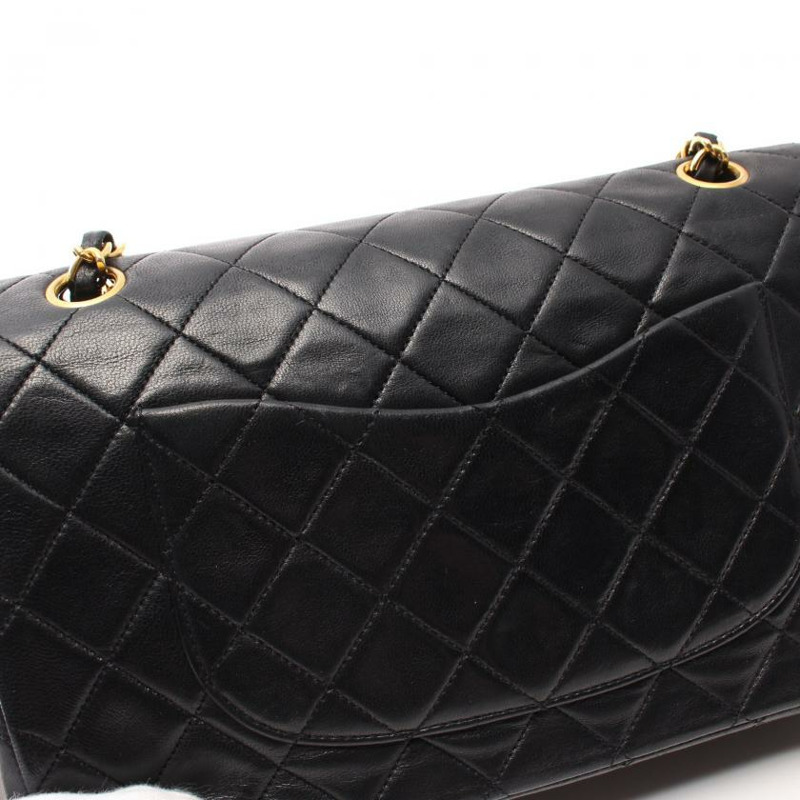 【日本直送】 中古CHANEL[BC]CF 菱格紋 雙翻蓋 雙鏈條肩包 小羊皮 黑色 金色五金 vintage-6