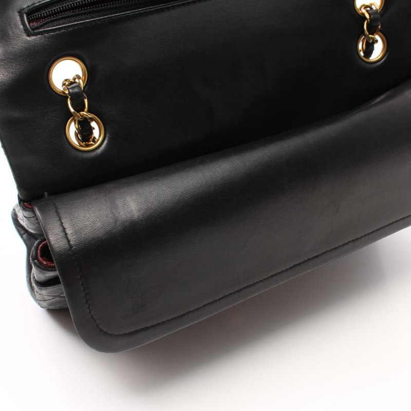 【日本直送】 中古CHANEL[BC]CF 菱格紋 雙翻蓋 雙鏈條肩包 小羊皮 黑色 金色五金 vintage-7