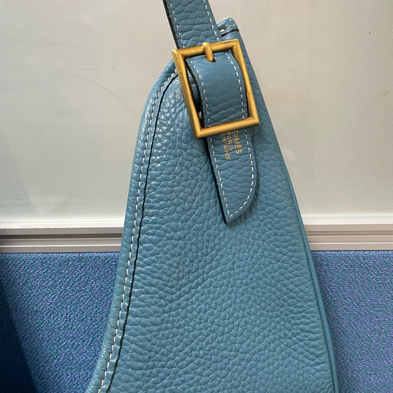 愛馬仕Hermes牛仔藍Togo皮金釦ℹ️方框I刻Massai PM單肩包/斜背包-19
