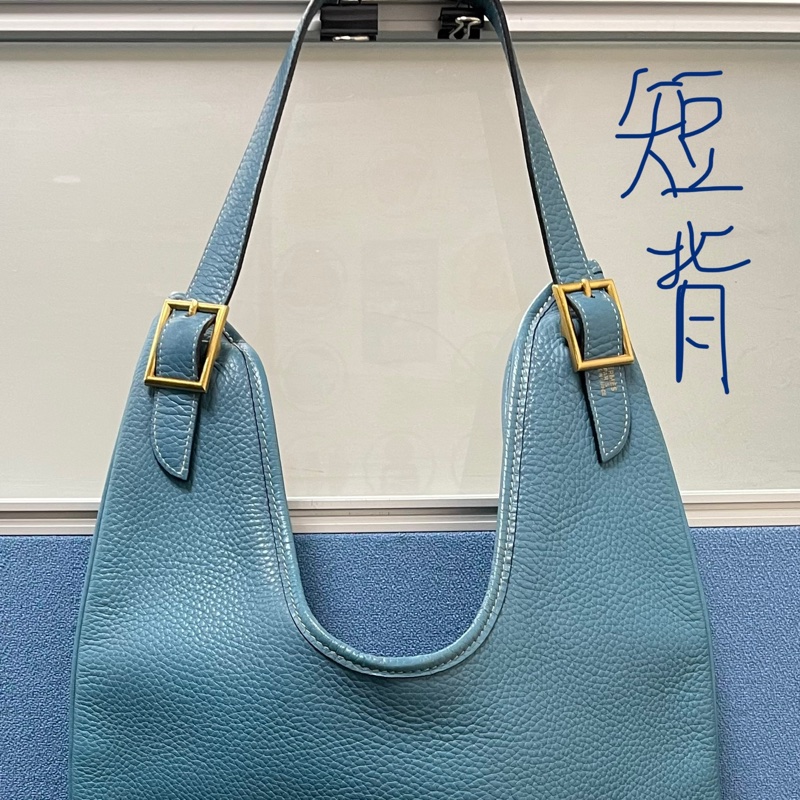 愛馬仕Hermes牛仔藍Togo皮金釦ℹ️方框I刻Massai PM單肩包/斜背包-20