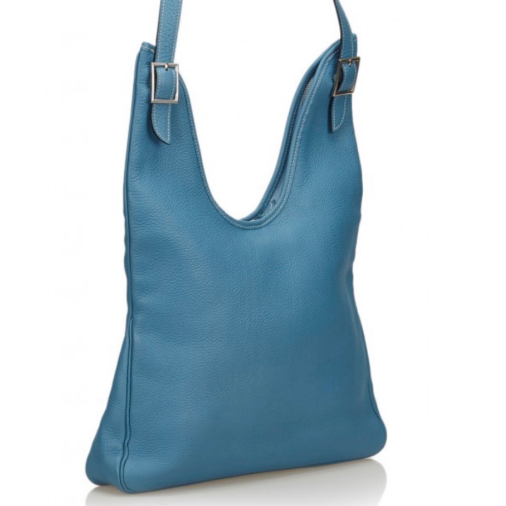 愛馬仕Hermes牛仔藍Togo皮金釦ℹ️方框I刻Massai PM單肩包/斜背包-2