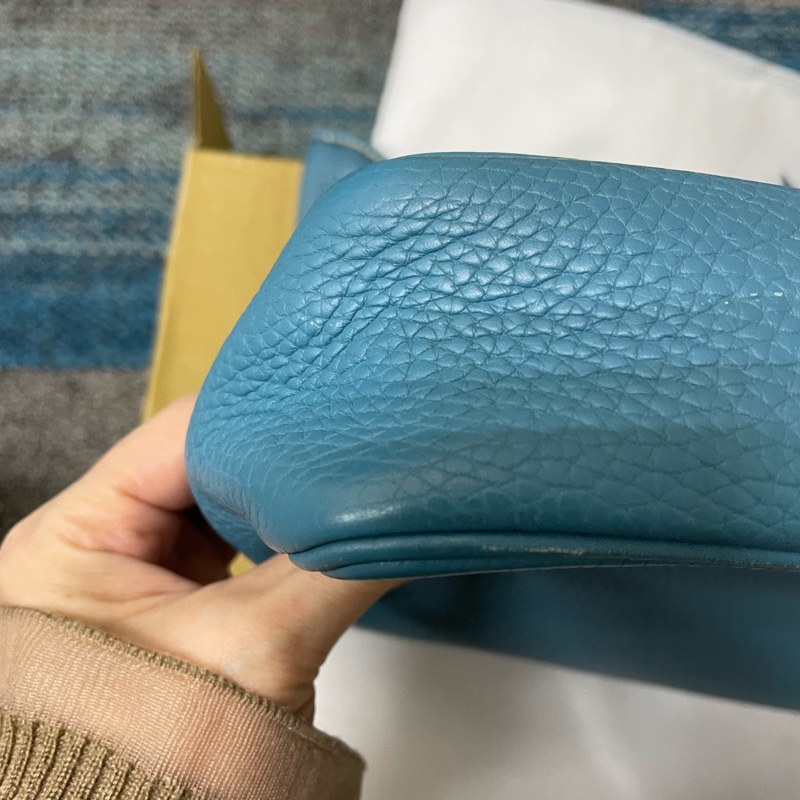 愛馬仕Hermes牛仔藍Togo皮金釦ℹ️方框I刻Massai PM單肩包/斜背包-5