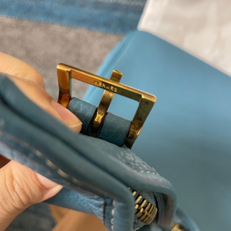 愛馬仕Hermes牛仔藍Togo皮金釦ℹ️方框I刻Massai PM單肩包/斜背包-7