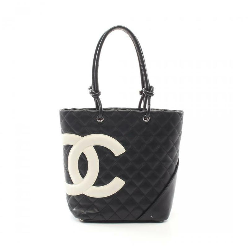 【日本直送】 中古CHANEL[B]康鵬系列  手提包 真皮托特包 黑色 白色-0